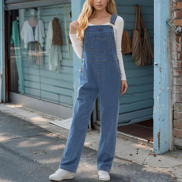 Stretchy Denim Overalls for Women, Womens Jean Bib Overall with Loose Fit, Ladie - Picture 5 of 5